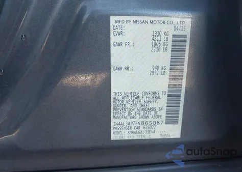 2015 Nissan Altima 2.5 S z USA, uszkodzony, nr VIN 1N4AL3AP7FN865087